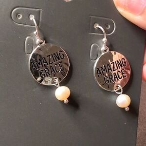 Amazing Grace Silver Pearl Loop Earrings NWTG